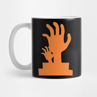 Orange silhouette of a zombie hand Mug